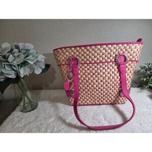 Brighton Woven Straw Bright Pink Tote Purse